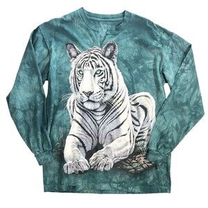 The Mountain VTG Tie Dye White Tiger Big Graphic LS Shirt Jungle 90s Y2K MED